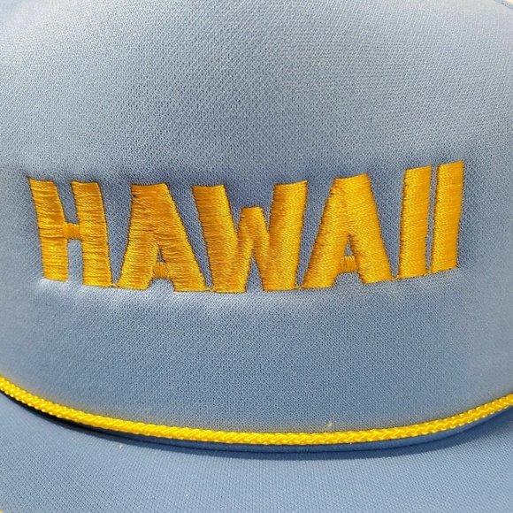 Hawaii Vintage Trucker Hat Blue Gold SnapBack Cap Hawaiian Headwear mesh back - Picture 7 of 8